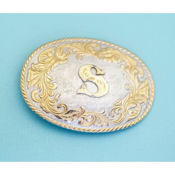 Vintage Oval Abstract Intricate Gold Tone Belt Buckle - E34 - Picture 1 of 3